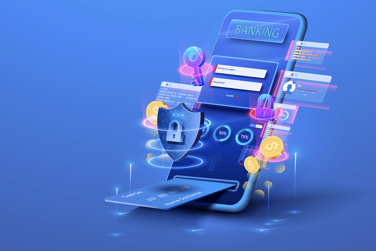 A digital illustration of a phone with credit card protection.