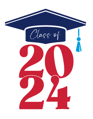 A graphic of a red number 24 wearing a graduation cap